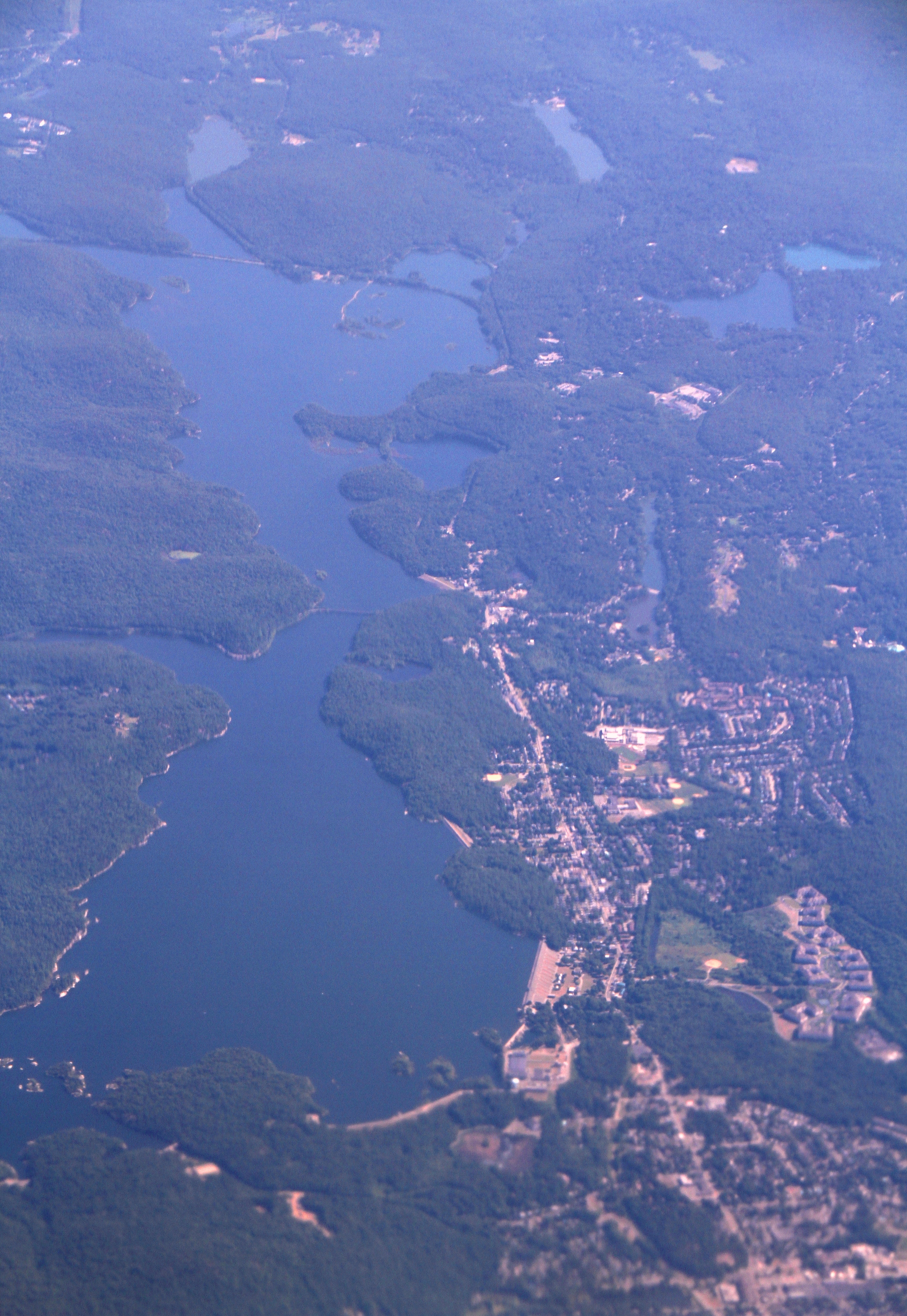 Aerial view of Wanaque Reservoir and surrounding Highlands landscape, Passaic County, New Jersey